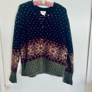 100% pure wool Nordic Fair Isle snowflake print cardigan